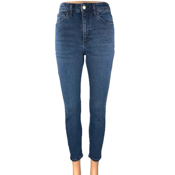 Topshop Jamie Women's Blue High Waisted Stretch Cropped Skinny Jeans Size 28 - Picture 1 of 5